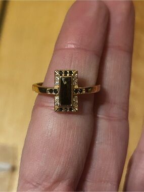 Gold-Tone Rectangular Smoky Stone Ring - Women Jewelry size 9